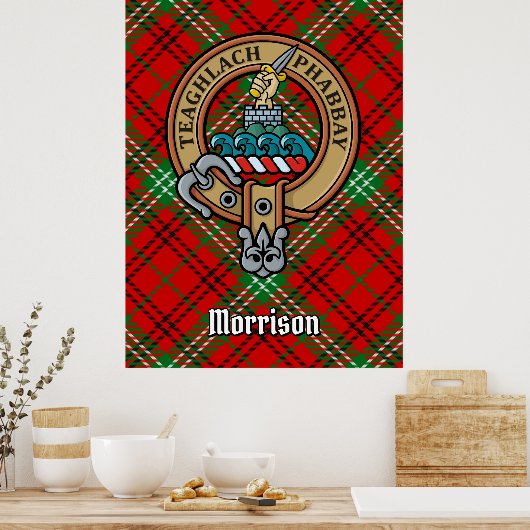 Clan Morrison Crest over Red Tartan Poster (Keuken)