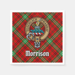 Clan Morrison Crest over Red Tartan Servet