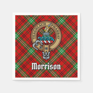 Clan Morrison Crest over Red Tartan Servet