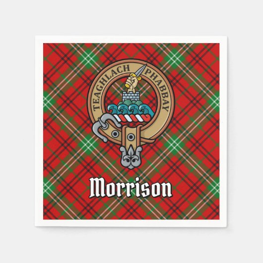 Clan Morrison Crest over Red Tartan Servet (Voorkant)