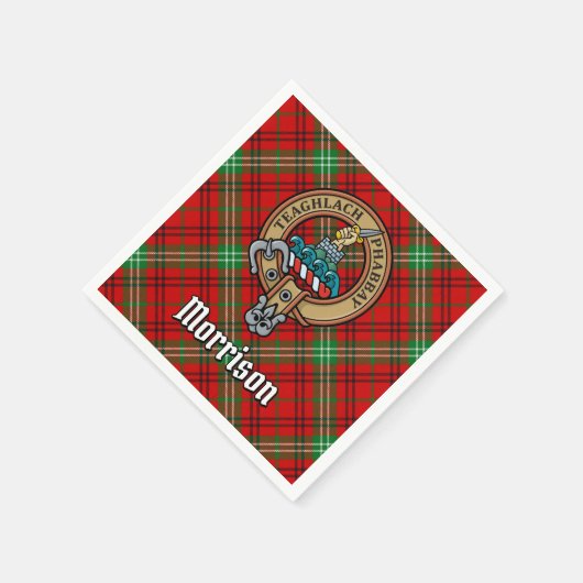 Clan Morrison Crest over Red Tartan Servet (Hoek)