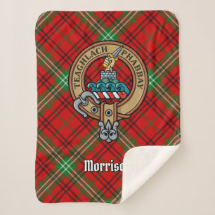 Clan Morrison Crest over Red Tartan Sherpa Deken