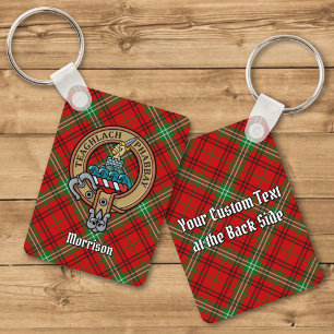 Clan Morrison Crest over Red Tartan Sleutelhanger