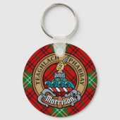 Clan Morrison Crest over Red Tartan Sleutelhanger (Voorkant)