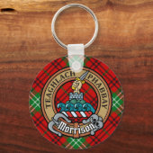 Clan Morrison Crest over Red Tartan Sleutelhanger (Voorkant)