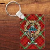 Clan Morrison Crest over Red Tartan Sleutelhanger (Voorkant)
