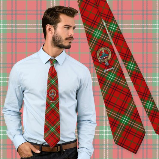 Clan Morrison Crest over Red Tartan Stropdas