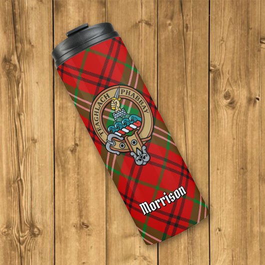 Clan Morrison Crest over Red Tartan Thermosbeker