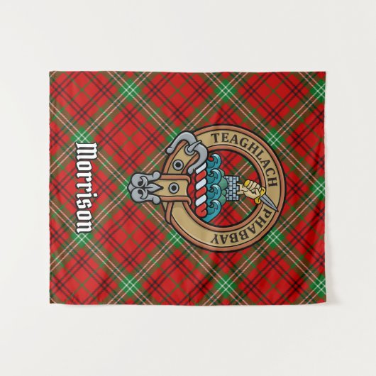 Clan Morrison Crest over Red Tartan Wandkleed (Voorkant (horizontaal))