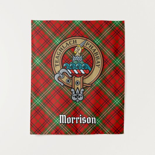 Clan Morrison Crest over Red Tartan Wandkleed (Voorkant)