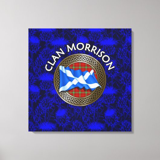 Clan Morrison Crest & Tartan Knot op Thistle Canvas Afdruk (Voorkant)