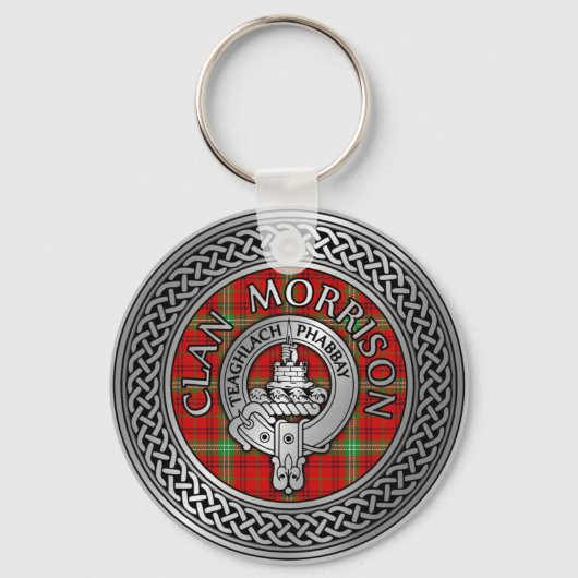 Clan Morrison Crest & Tartan Knot Sleutelhanger (Voorkant)
