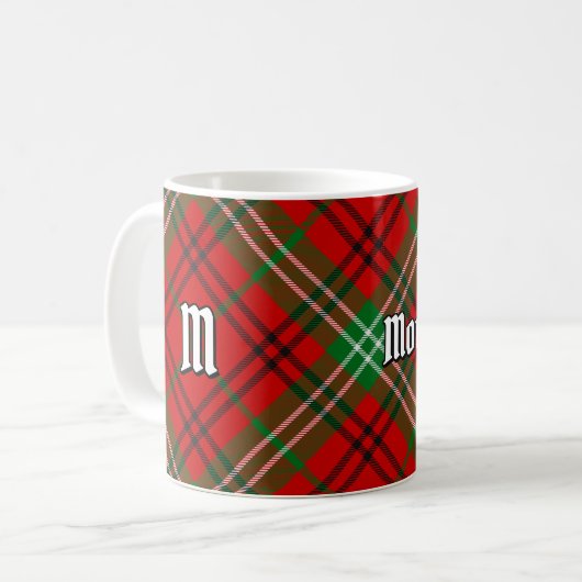 Clan Morrison Red Tartan Coffee Mok (Voorkant links)
