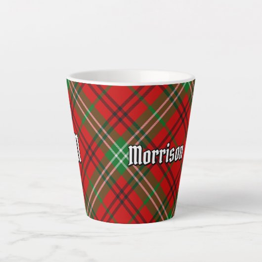 Clan Morrison Red Tartan Latte Mok (Voorkant)