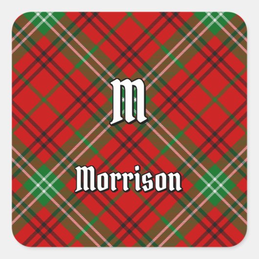 Clan Morrison Red Tartan Square Sticker (Voorkant)