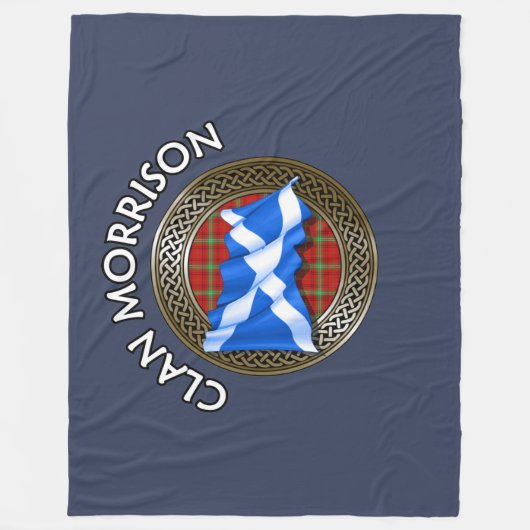 Clan Morrison Tartan Knot & Flag Fleece Deken (Voorkant)