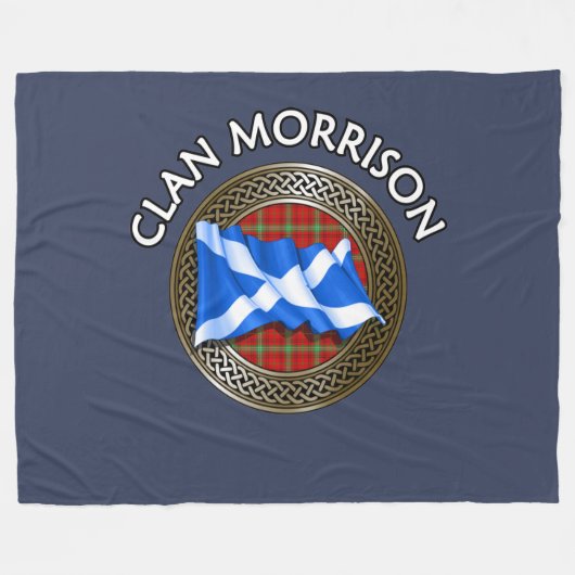 Clan Morrison Tartan Knot & Flag Fleece Deken (Voorkant (Horizontaal))