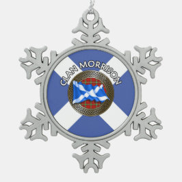 Clan Morrison Tartan Knot & Flag Tin Sneeuwvlok Ornament