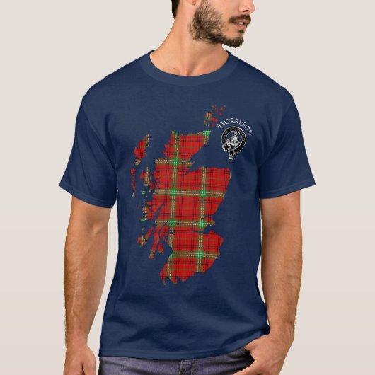 Clan Morrison Tartan Map & Crest T-Shirt (Voorkant)