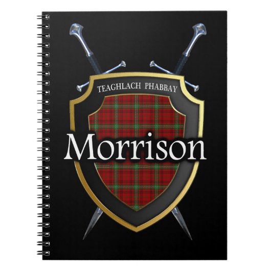 Clan Morrison Tartan Shield & Swords Notitieboek (Voorkant)