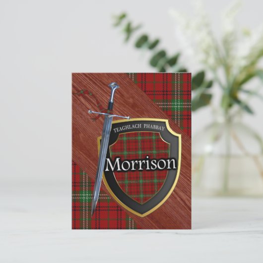 Clan Morrison Tartan Sword & Shield Briefkaart (Staand voorkant)
