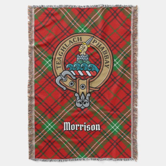 Clan Morrison Wapen over Rode Tartan Deken (Voorkant Verticaal)