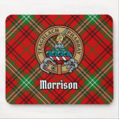 Clan Morrison Wapen over Rode Tartan Muismat (Voorkant)