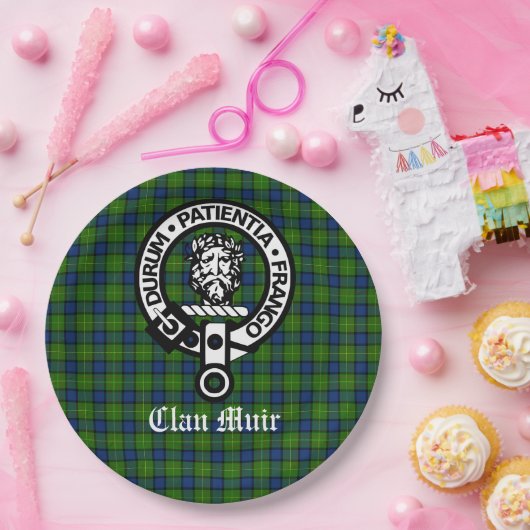 Clan Muir Crest Badge en Tartan Papieren Bordje (Feest)
