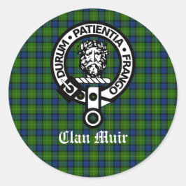 Clan Muir Crest Badge en Tartan Ronde Sticker