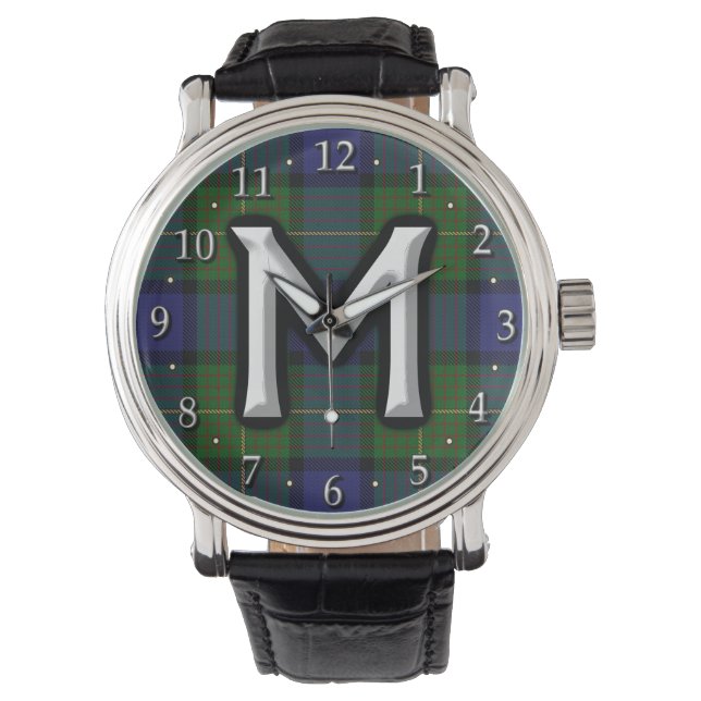 Clan Muir Letter M Monogram Tartan Horloge (Voorkant)