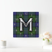 Clan Muir Letter M Monogram Tartan Vierkante Klok (Huis)
