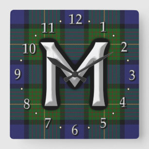 Clan Muir Letter M Monogram Tartan Vierkante Klok