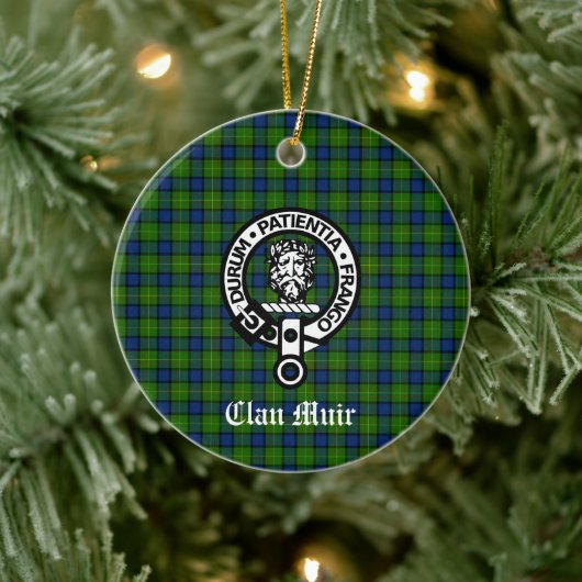 Clan Muir of Meer Crest Badge & Tartan Keramisch Ornament (Boom)