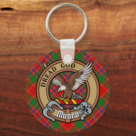 Clan Munro Crest over Tartan Sleutelhanger (Voorkant)