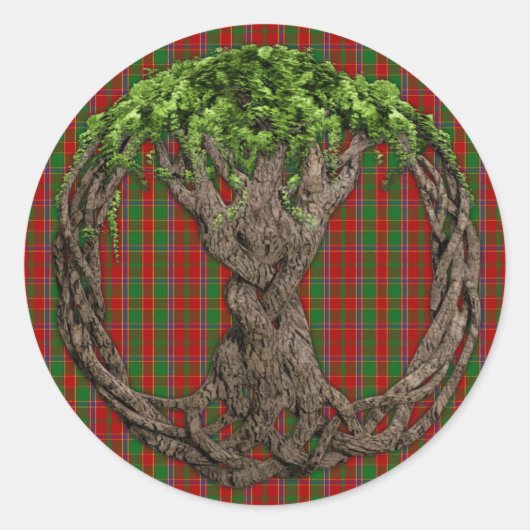 Clan Munro Tartan en de Keltische Levensboom Ronde Sticker (Voorkant)