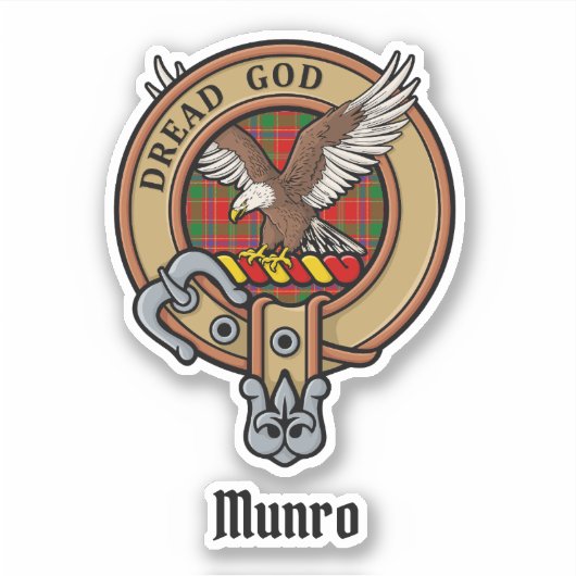 Clan Munro Wapen over Tartan Sticker (Voorkant)