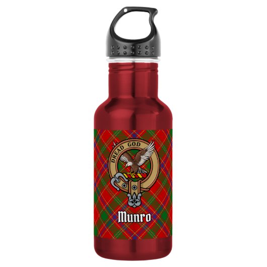 Clan Munro Wapen over Tartan Waterfles (Voorkant)