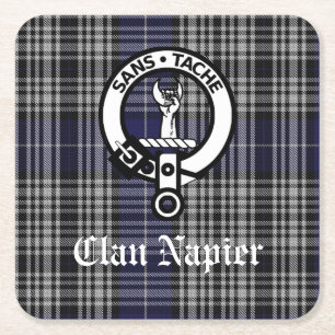 Clan Napier Crest Badge en Tartan Kartonnen Onderzetters
