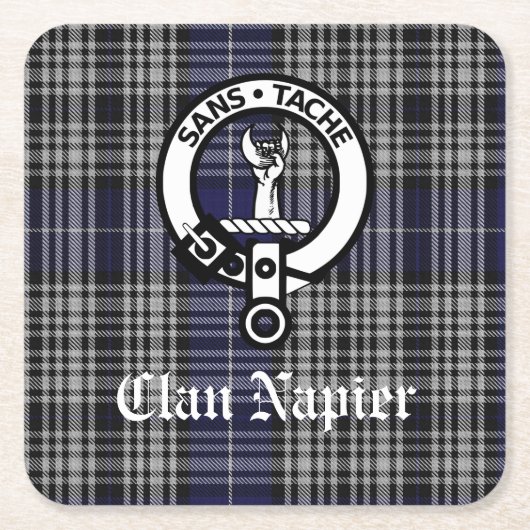 Clan Napier Crest Badge en Tartan Kartonnen Onderzetters (Voorkant)
