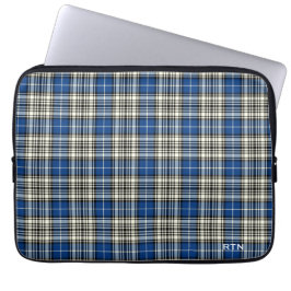 Clan Napier Tartan Royal Blue Plaid Monogram Laptop Sleeve