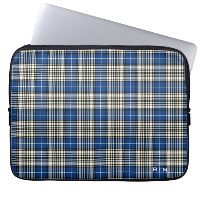 Clan Napier Tartan Royal Blue Plaid Monogram Laptop Sleeve (Voorkant)