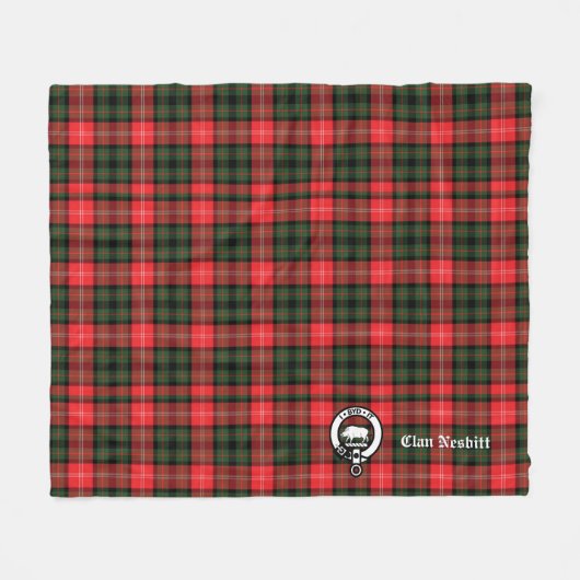 Clan Nesbitt Crest Badge & Tartan Gepersonaliseerd Fleece Deken (Voorkant (Horizontaal))