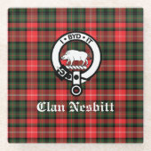 Clan Nesbitt Crest Badge & Tartan Persoonlijk Glazen Onderzetter (Voorkant)