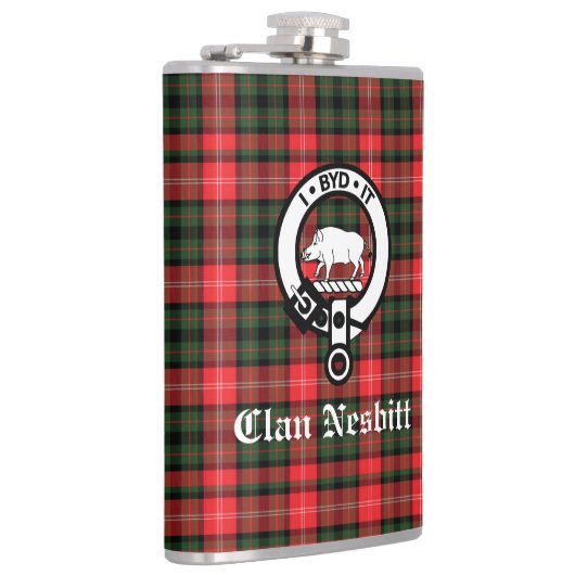 Clan Nesbitt Crest Badge & Tartan Persoonlijk Heupfles (Rechts)