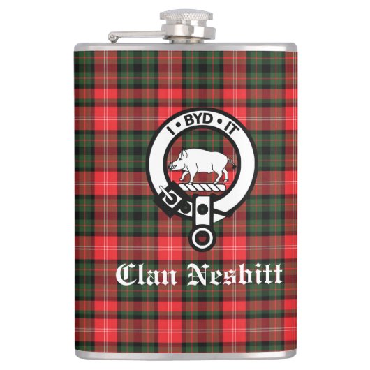 Clan Nesbitt Crest Badge & Tartan Persoonlijk Heupfles (Voorkant)