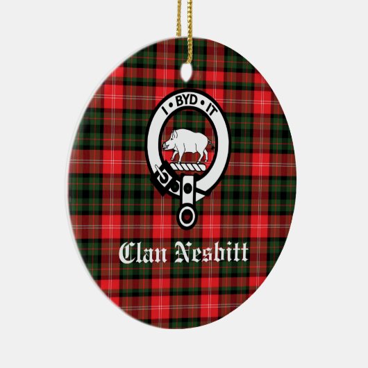 Clan Nesbitt Crest Badge & Tartan Persoonlijk Keramisch Ornament (Rechts)