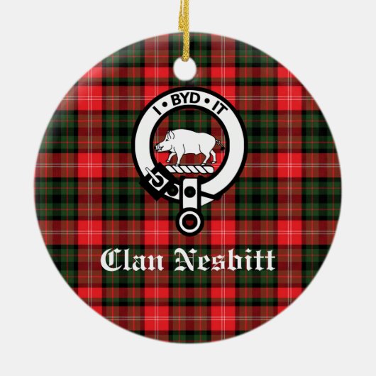 Clan Nesbitt Crest Badge & Tartan Persoonlijk Keramisch Ornament (Achterkant)