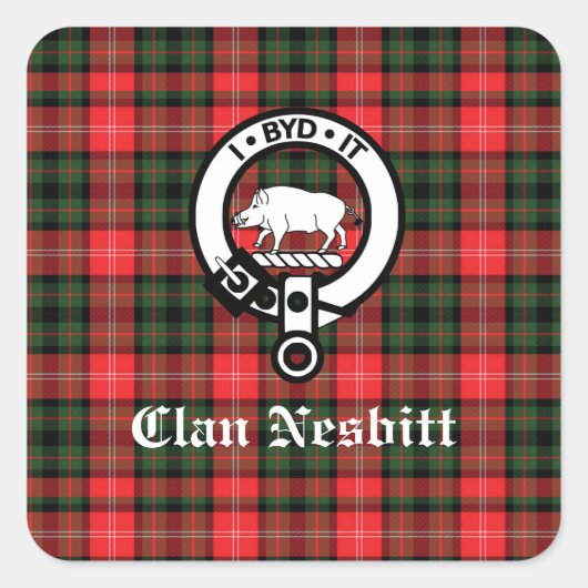 Clan Nesbitt Crest Badge & Tartan Persoonlijk Vierkante Sticker (Voorkant)
