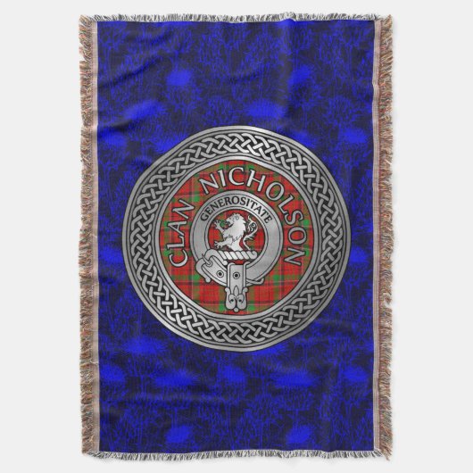 Clan Nicholson Crest & Tartan Knot Deken (Voorkant Verticaal)