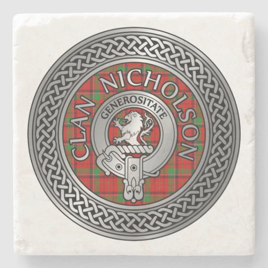 Clan Nicholson Crest & Tartan Knot Stenen Onderzetter (Voorkant)